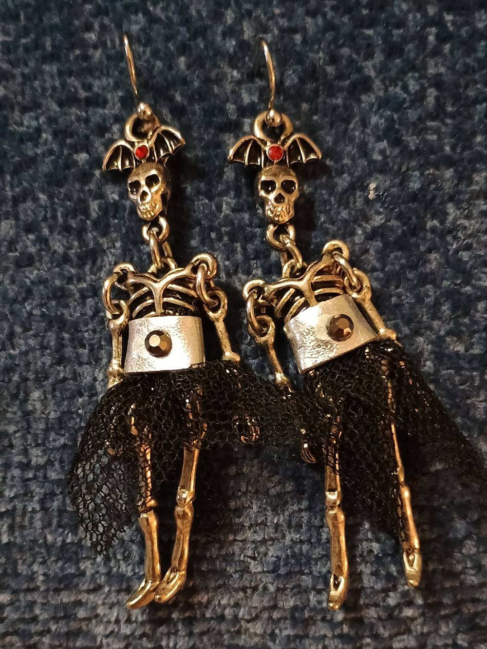 Gothic Skeleton Ballerina Bat Dangle Earrings Halloween Spooky Jewelry